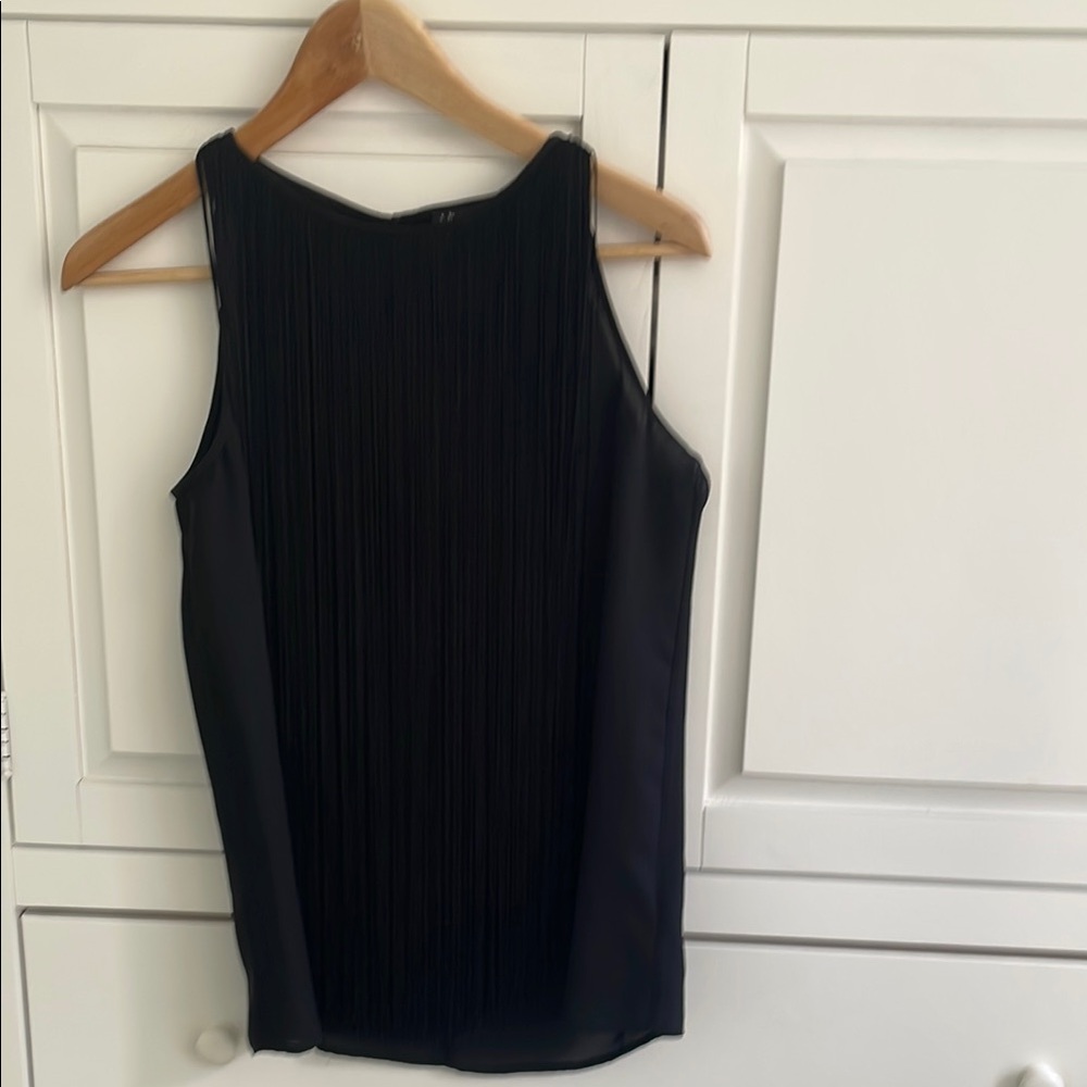 Theory Black Sleeveless Top with fringe